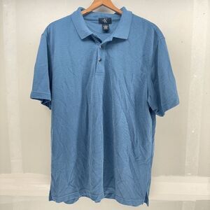 Calvin Klein Ribbed Polo Mens Size Large Blue Short Sleeve Shirt Modal Blend EUC